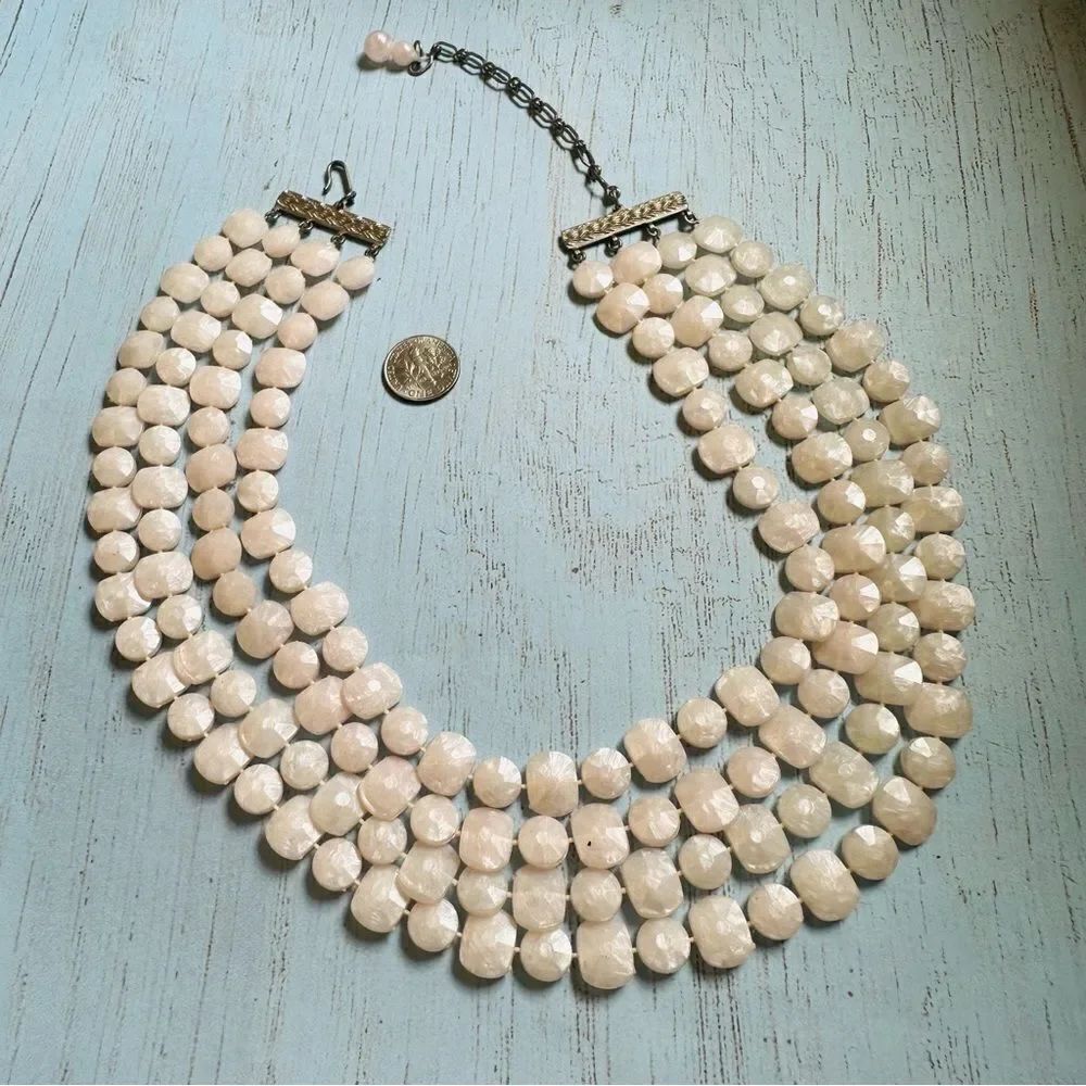VTG Pale Pink Acrylic Disc 4 Strand Collar Necklace